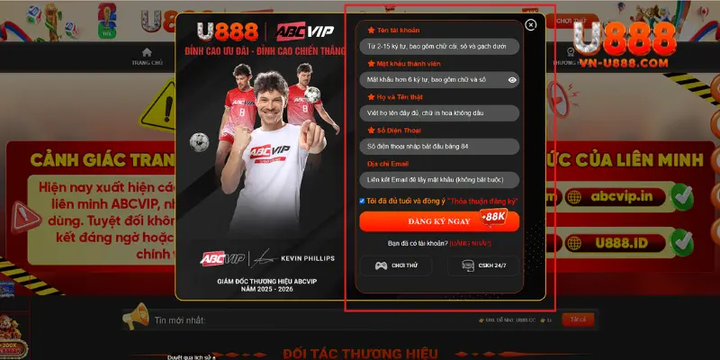 U888 - U888.COM | Link Trang Chủ Chính Thức 2026 11 Giao diện đăng ký tài khoảng tại U888
